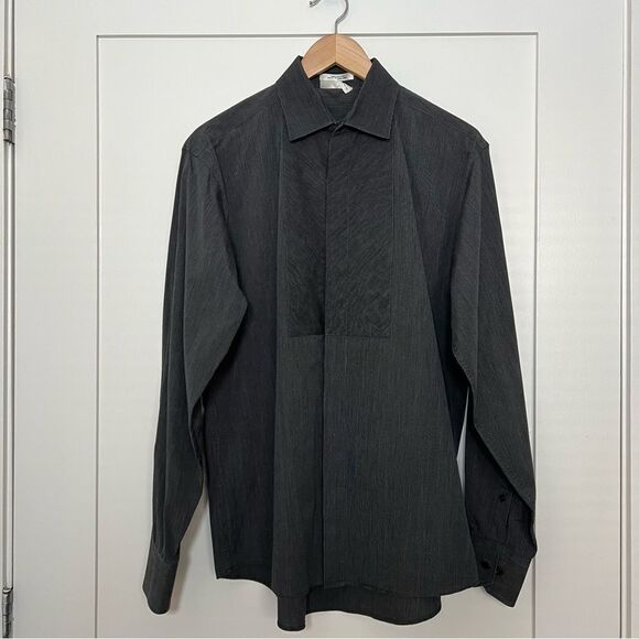 Kenneth Cole Shirt Mens Size 16 Dark Gray Slim Fit Button Up Long Sleeve Classic - Picture 1 of 14